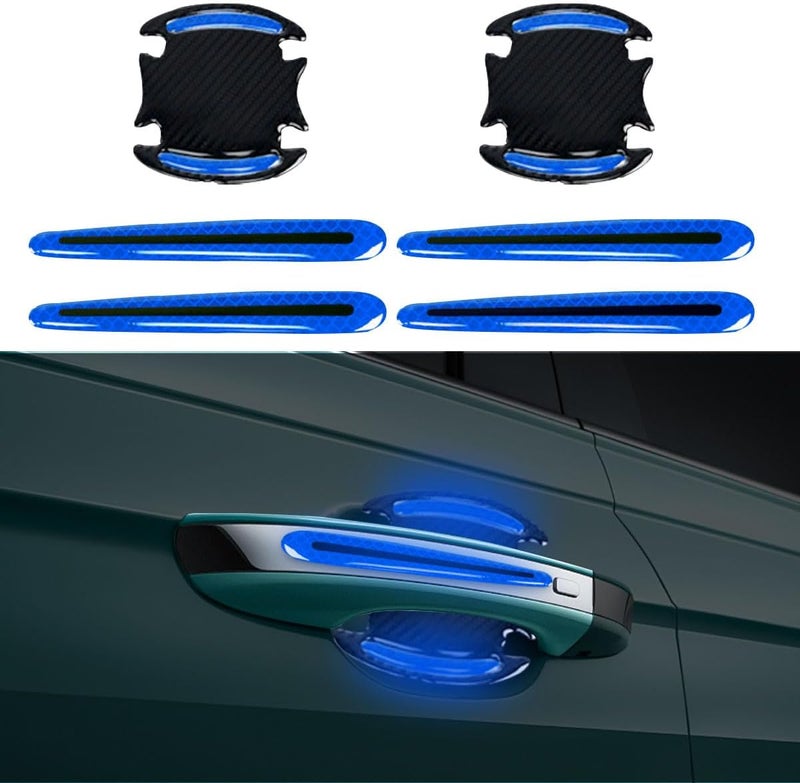 BDZMC 8PCS Reflective Car Handle Protector Stickers, Carbon Fiber Covering - Anti-Scratches Bowl Sticker, Adhesive & Mark-Free (Blue) - Image 1